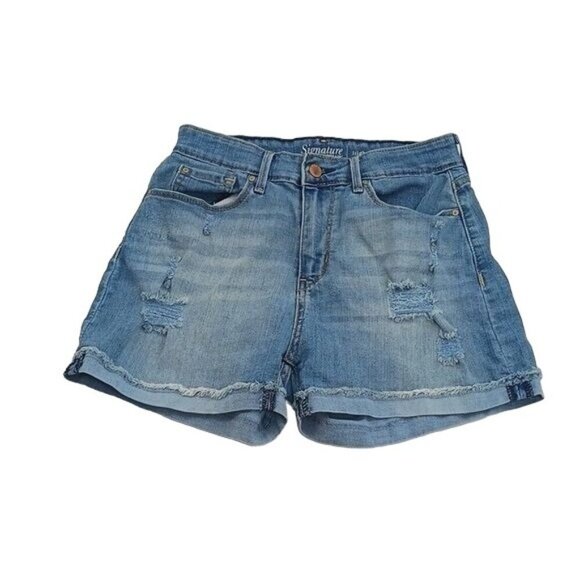Levi's Signature Womens Shorts Size 6 High Rise Distressed Denim Jean Cutoff - Picture 1 of 7